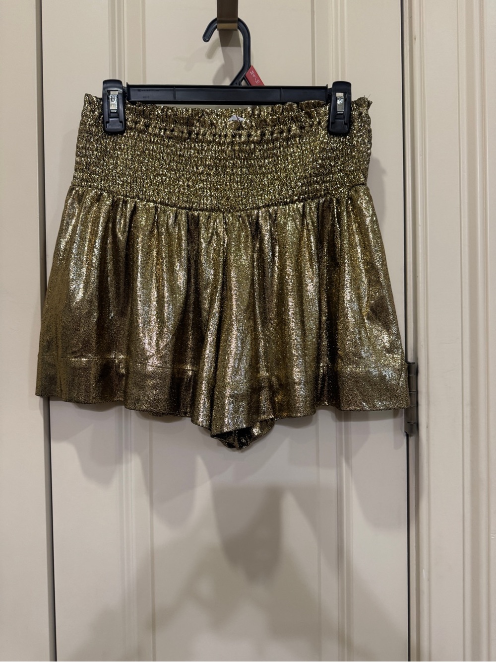 TCEC Metallic Gold High-Waist Smocked Shorts